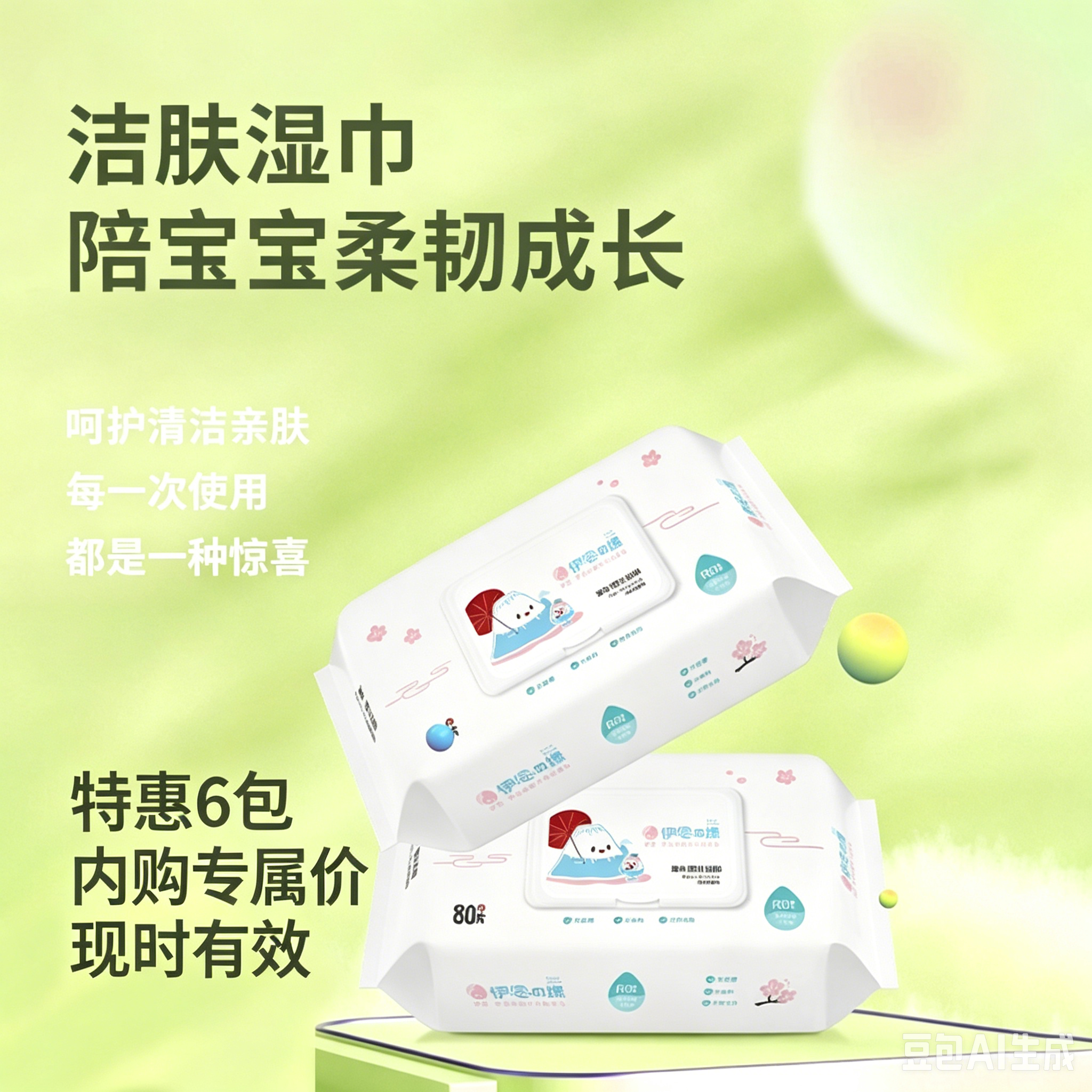 特惠6包！！伊念之缘-婴儿湿巾-80片装
